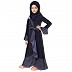 Designer abaya with Polka dotted frills for kids- Navy Blue